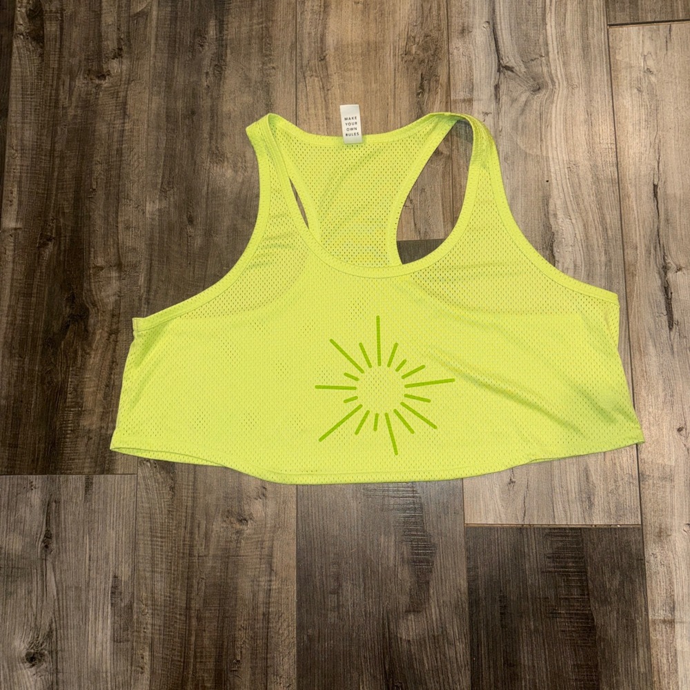 OFFLINE by Aerie‎ Crop Tank Top Womens XL Neon Yellow Mesh Racerback Gym